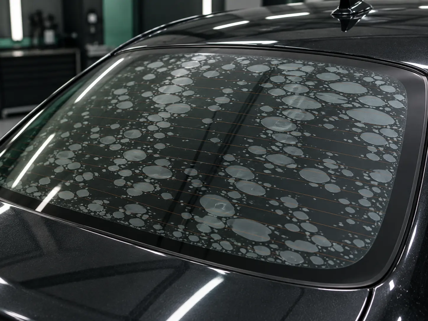 Example of window tint bubbling and delaminating