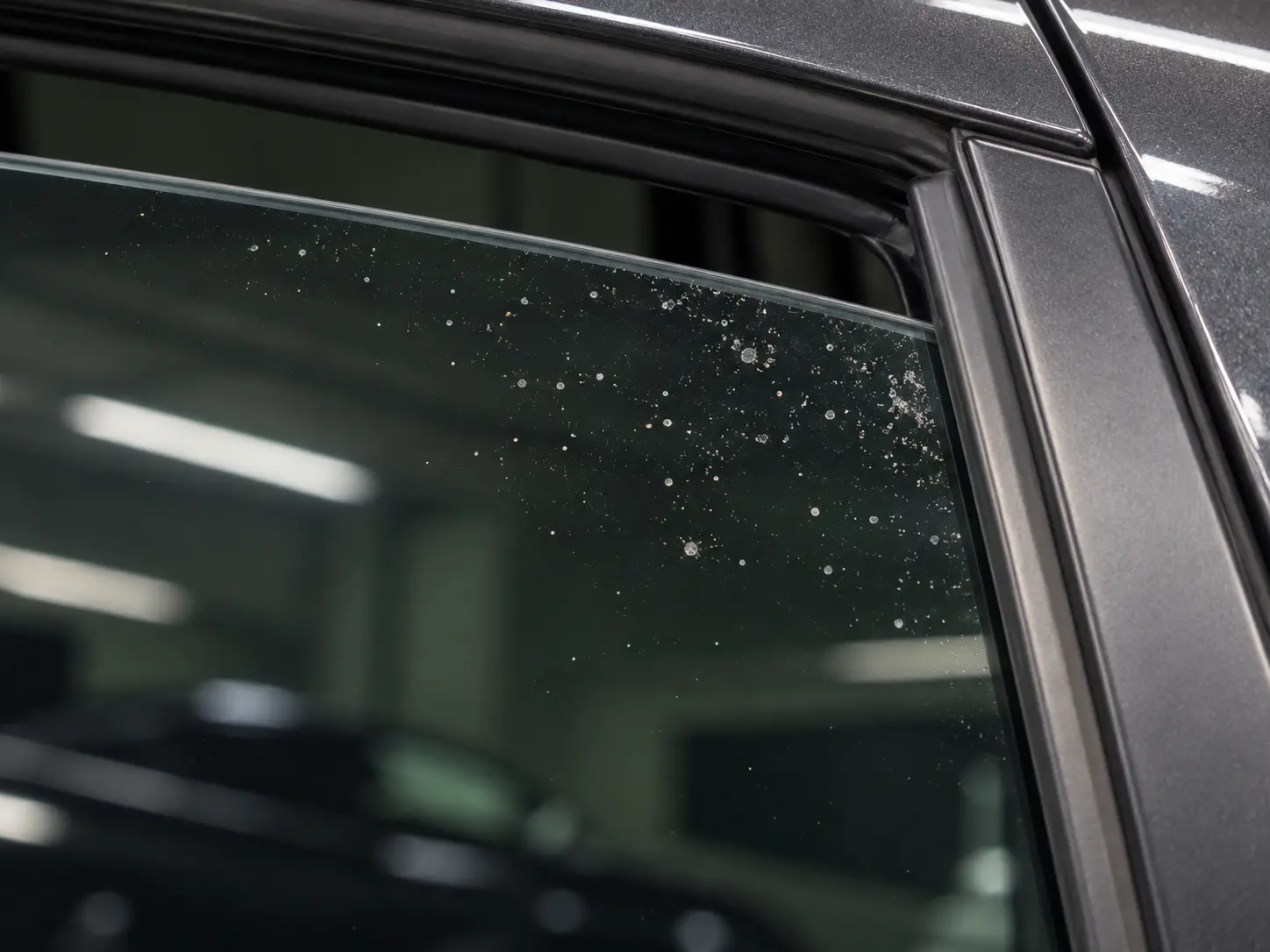 Example of dust contamination trapped beneath window tint