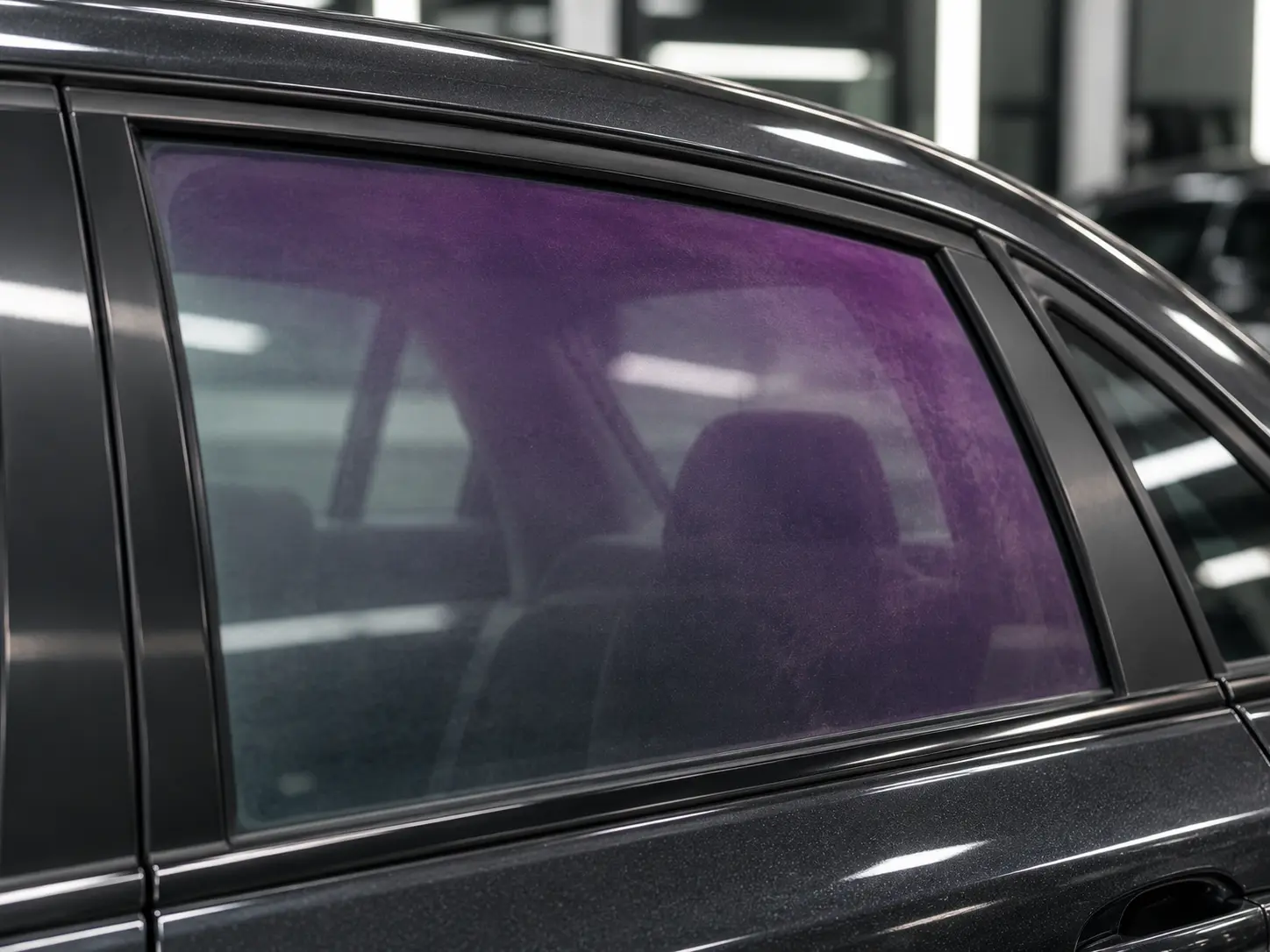 Example of low-quality window tint fading purple
